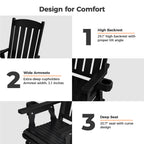 Wooden Patio Glider for One Person, with High Back and Deep Contoured Seat, Solid Fir Wood, Heavy Duty 600 LBS (Black,  2 Pieces)