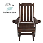 Wooden Patio Glider for One Person, with High Back and Deep Contoured Seat, Solid Fir Wood, Heavy Duty 600 LBS (Slat Back, Deep Brown)