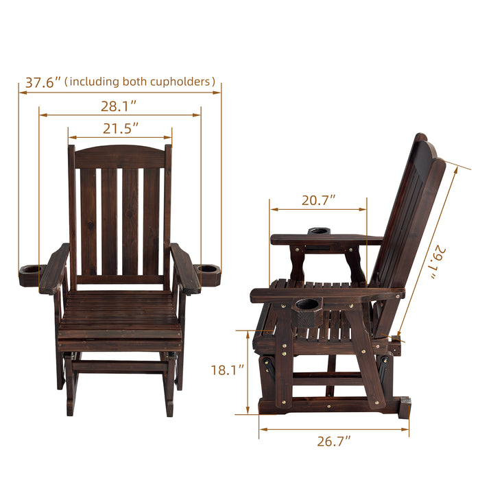 Wooden Patio Glider for One Person, with High Back and Deep Contoured Seat, Solid Fir Wood, Heavy Duty 600 LBS (Slat Back, Deep Brown)