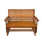 Wooden Patio Glider with High Roll Back and Deep Contoured Seat, Solid Fir Wood, 2-Seater, Heavy Duty 800 LBS, 4 Ft. (PU Brown)