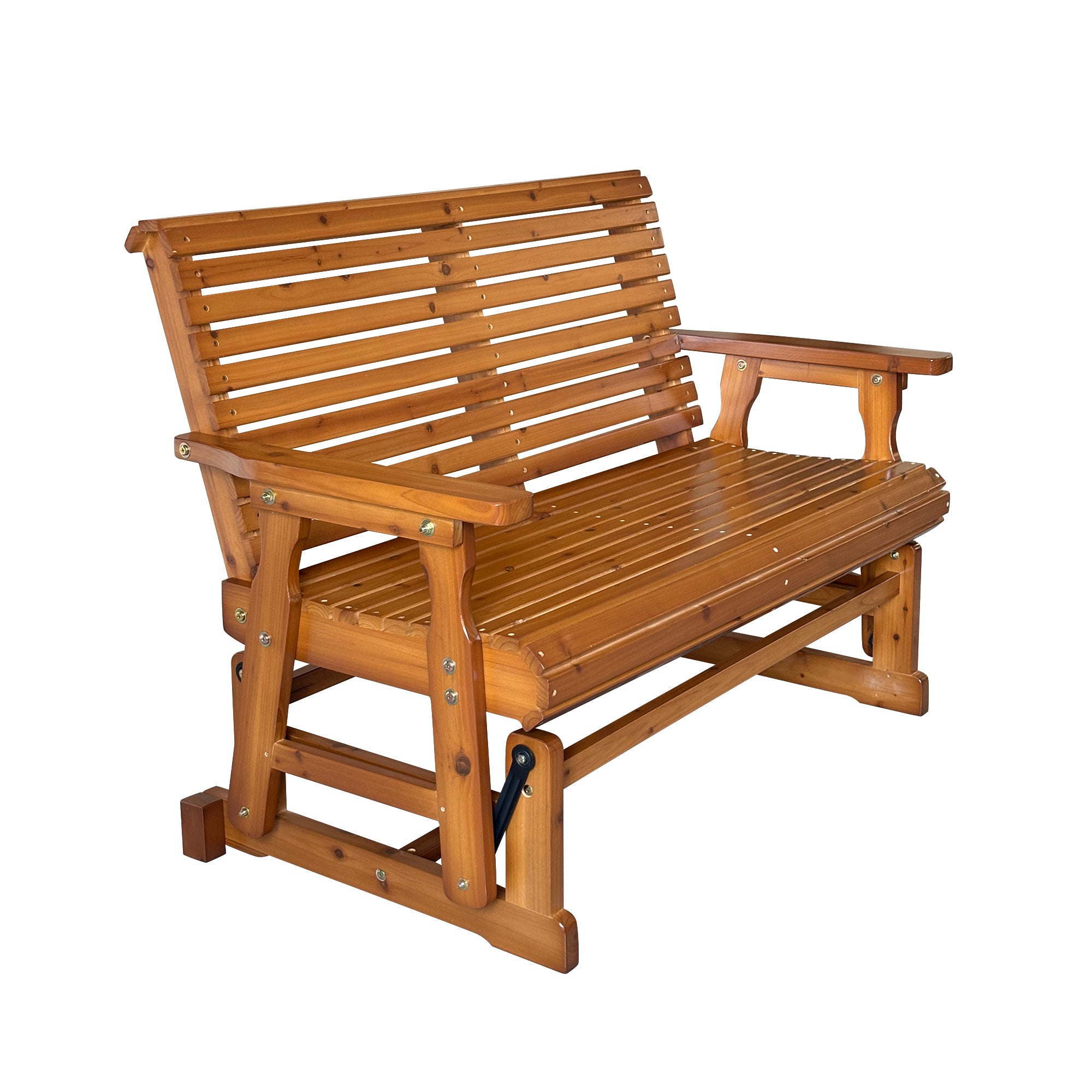 Wooden Patio Glider with High Roll Back and Deep Contoured Seat, Solid Fir Wood, 2-Seater, Heavy Duty 800 LBS, 4 Ft. (PU Brown)