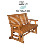 Wooden Patio Glider with High Roll Back and Deep Contoured Seat, Solid Fir Wood, 2-Seater, Heavy Duty 800 LBS, 4 Ft. (PU Brown)