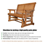 Wooden Patio Glider with High Roll Back and Deep Contoured Seat, Solid Fir Wood, 2-Seater, Heavy Duty 800 LBS, 4 Ft. (PU Brown)