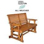Wooden Patio Glider with High Roll Back and Deep Contoured Seat, Solid Fir Wood, 2-Seater, Heavy Duty 880 LBS, 4 Ft. (Cedar Tone PU)