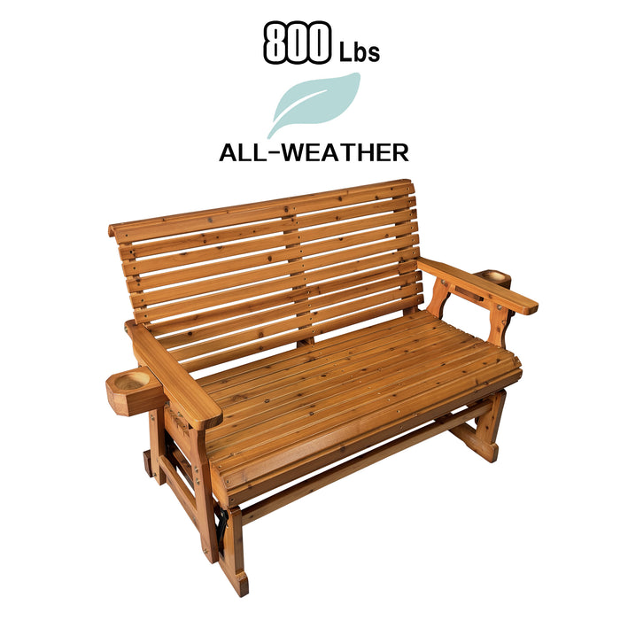 Fortune Candy Patio Glider with Cup Holders, High Roll Back and Deep Contoured Seat, Heavy Duty 800 Lb (Brown, 2-Seater)