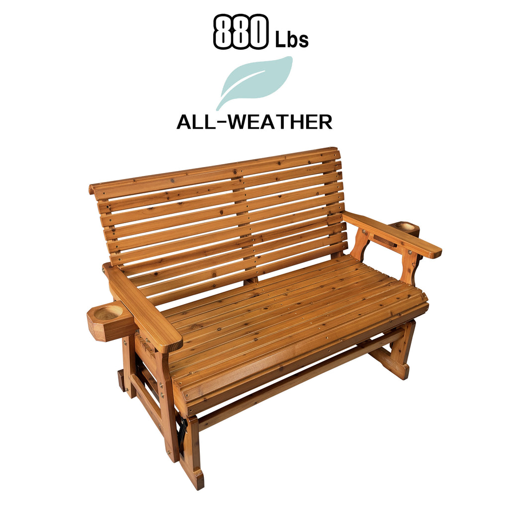 Fortune Candy Patio Glider with Cup Holders, High Roll Back and Deep Contoured Seat, Heavy Duty 880 Lb (Brown, 2-Seater)