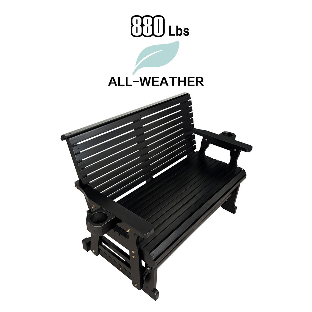 Fortune Candy Patio Glider with Cup Holders, High Roll Back and Deep Contoured Seat,Heavy Duty 880 Lb (Black, 2-Seater)