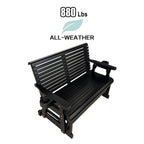 Fortune Candy Patio Glider with Cup Holders, High Roll Back and Deep Contoured Seat,Heavy Duty 880 Lb (Black, 2-Seater)