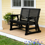 Fortune Candy Patio Glider with Cup Holders, High Roll Back and Deep Contoured Seat,Heavy Duty 800 Lb (Black, 2-Seater)