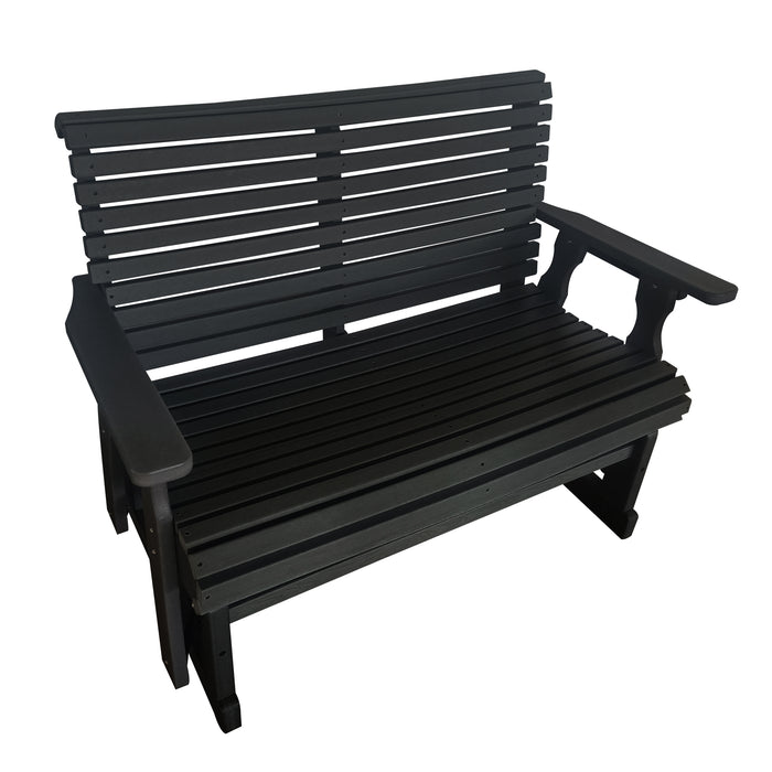 HDPE Patio Glider with Cup Holders, High Roll Back and Deep Contoured Seat, Heavy Duty 800 Lb (Black, 2-Seater)