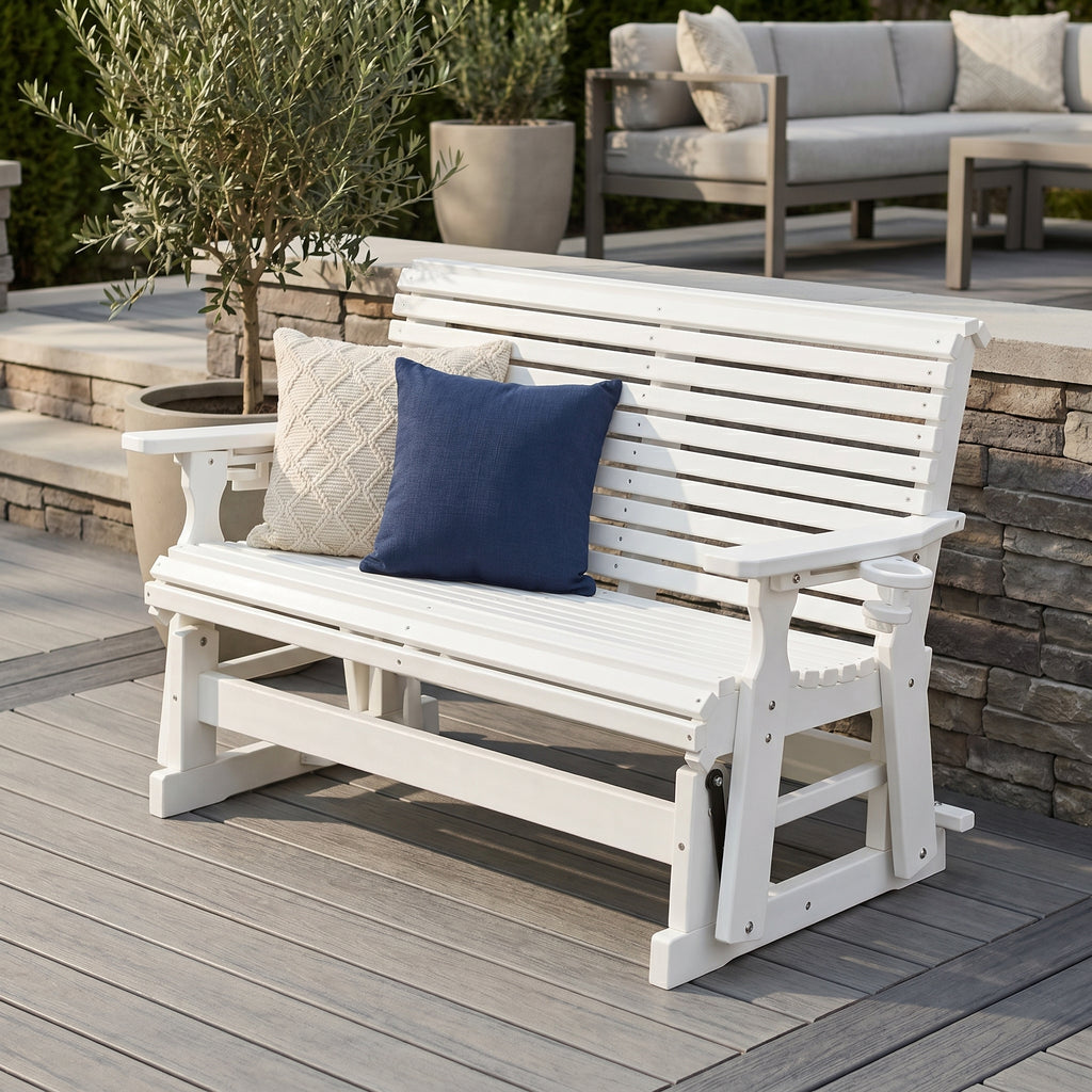 HDPE Patio Glider, Poly Lumber Weather-Resistant Outdoor Glider Bench, for Patio, Porch, Yard (Ivory White, 2-Seater)