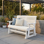 HDPE Patio Glider, Poly Lumber Weather-Resistant Outdoor Glider Bench, for Patio, Porch, Yard (Ivory White, 2-Seater)