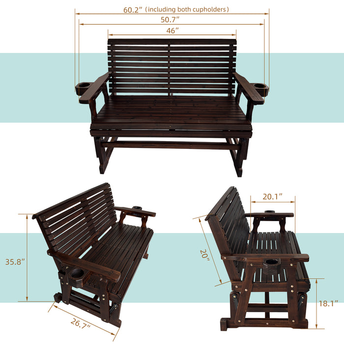 Fortune Candy Patio Glider with Cup Holders, High Roll Back and Deep Contoured Seat,Heavy Duty 800 Lb (Deep Brown, 2-Seater)