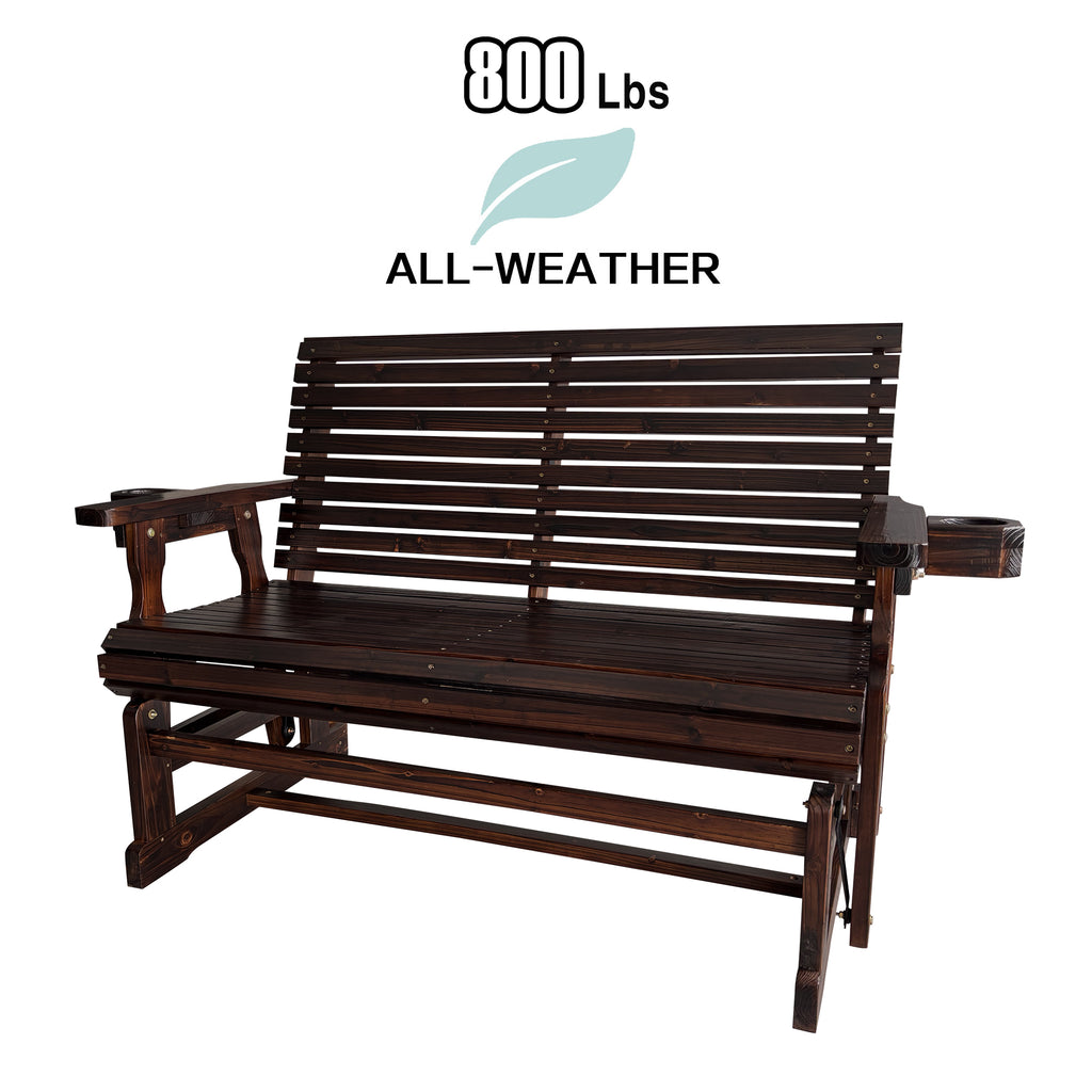 Fortune Candy Patio Glider with Cup Holders, High Roll Back and Deep Contoured Seat,Heavy Duty 800 Lb (Deep Brown, 2-Seater)