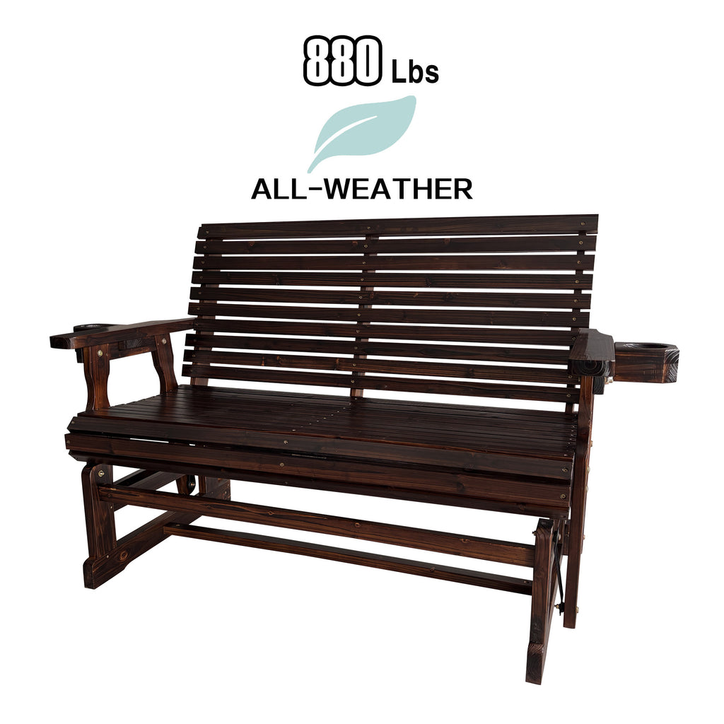 Fortune Candy Patio Glider with Cup Holders, High Roll Back and Deep Contoured Seat,Heavy Duty 880 Lb (Deep Brown, 2-Seater)