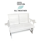 Fortune Candy Patio Glider with Cup Holders, High Roll Back and Deep Contoured Seat,Heavy Duty 880 Lb (White, 2-Seater)