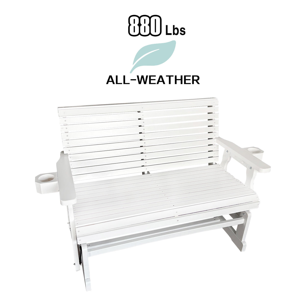 Fortune Candy Patio Glider with Cup Holders, High Roll Back and Deep Contoured Seat,Heavy Duty 880 Lb (White, 2-Seater)