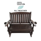 Fortune Candy Wooden Patio Glider, with Cup Holders, High Back and Deep Contoured Seat, Solid Fir Wood, Heavy Duty 880 LBS (Deep Brown, 2-Seater)