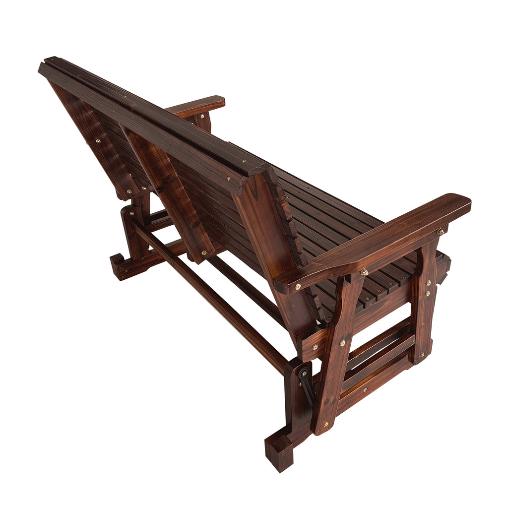 Wooden Patio Glider with High Roll Back and Deep Contoured Seat, Solid Fir Wood, 2-Seater, Heavy Duty 800 LBS, 4 Feet (Deep Brown)