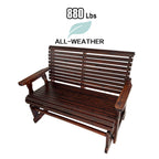 Wooden Patio Glider with High Roll Back and Deep Contoured Seat, Solid Fir Wood, 2-Seater, Heavy Duty 880 LBS, 4 Feet (Deep Brown)