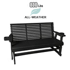 Patio Glider with Cup Holders, High Roll Back and Deep Contoured Seat, Heavy Duty 800 Lb (Black, 3-Seater)