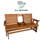 Patio Glider with Foldable Cup Holders, High Roll Back and Deep Contoured Seat, Heavy Duty 800 Lb (Brown, 2-Seater)