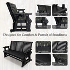 Patio Glider with Cup Holders, High Roll Back and Deep Contoured Seat, Heavy Duty 800 Lb (Black, 3-Seater)