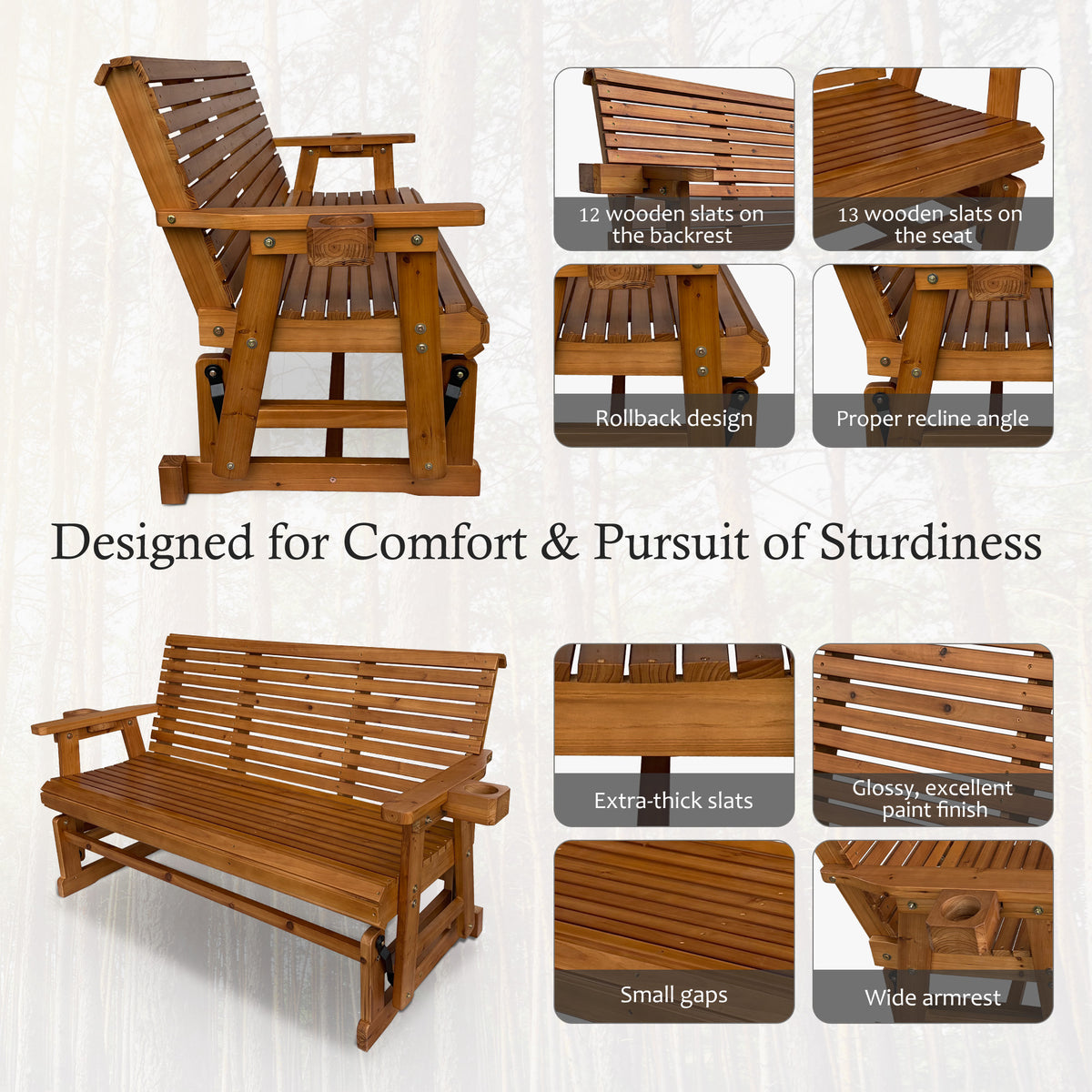 Patio Glider  3-Seater,  Brown