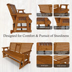 Patio Glider with Foldable Cup Holders, High Roll Back and Deep Contoured Seat, Heavy Duty 800 Lb (Brown, 2-Seater)