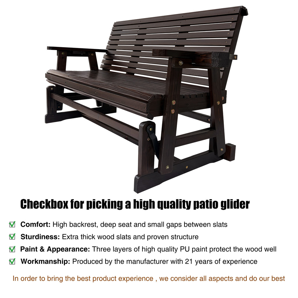 Patio Glider with Cup Holders, High Roll Back and Deep Contoured Seat, Heavy Duty 880 Lb (Rustic, 3-Seater)