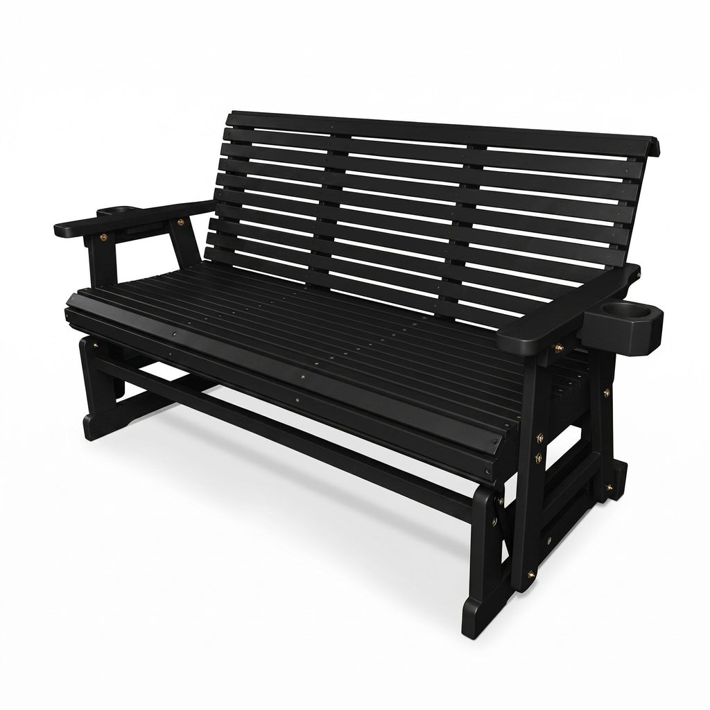 Patio Glider with Cup Holders, High Roll Back and Deep Contoured Seat, Heavy Duty 800 Lb (Black, 3-Seater)