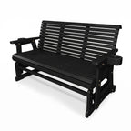 Patio Glider with Cup Holders, High Roll Back and Deep Contoured Seat, Heavy Duty 800 Lb (Black, 3-Seater)