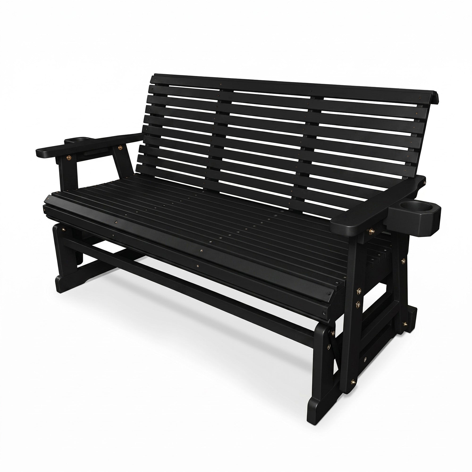 Patio Glider with Cup Holders, High Roll Back and Deep Contoured Seat, Heavy Duty 800 Lb (Black, 3-Seater)