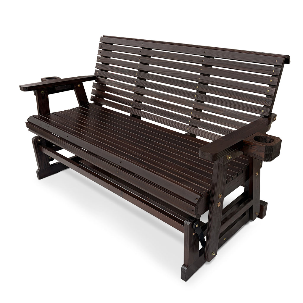 Patio Glider with Cup Holders, High Roll Back and Deep Contoured Seat, Heavy Duty 880 Lb (Rustic, 3-Seater)