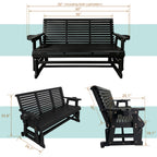 Patio Glider with Cup Holders, High Roll Back and Deep Contoured Seat, Heavy Duty 800 Lb (Black, 3-Seater)