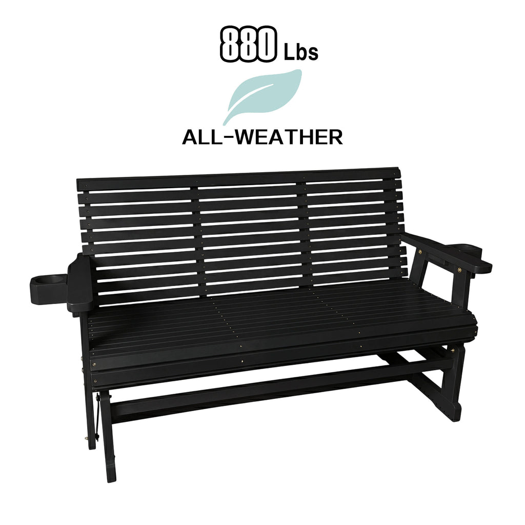 Patio Glider with Cup Holders, High Roll Back and Deep Contoured Seat, Heavy Duty 880 Lb (Black, 3-Seater)