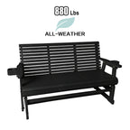 Patio Glider with Cup Holders, High Roll Back and Deep Contoured Seat, Heavy Duty 880 Lb (Black, 3-Seater)