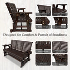 Patio Glider with Cup Holders, High Roll Back and Deep Contoured Seat, Heavy Duty 880 Lb (Rustic, 3-Seater)