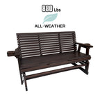 Patio Glider with Cup Holders, High Roll Back and Deep Contoured Seat, Heavy Duty 880 Lb (Rustic, 3-Seater)