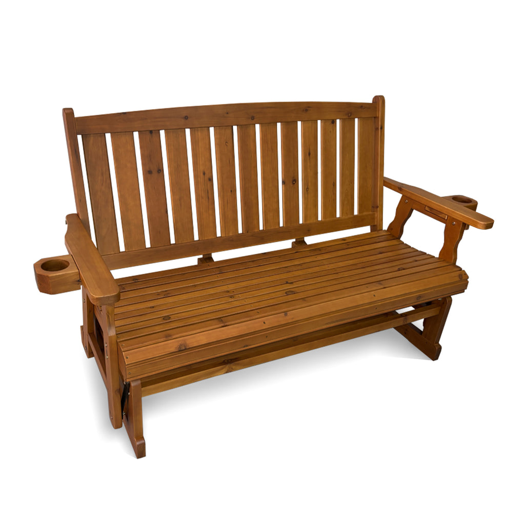 Fortune Candy Patio Glider, with Cup Holders, High Back and Deep Contoured Seat, Heavy Duty 800 Lb (Teak Tone, 3-Seater)