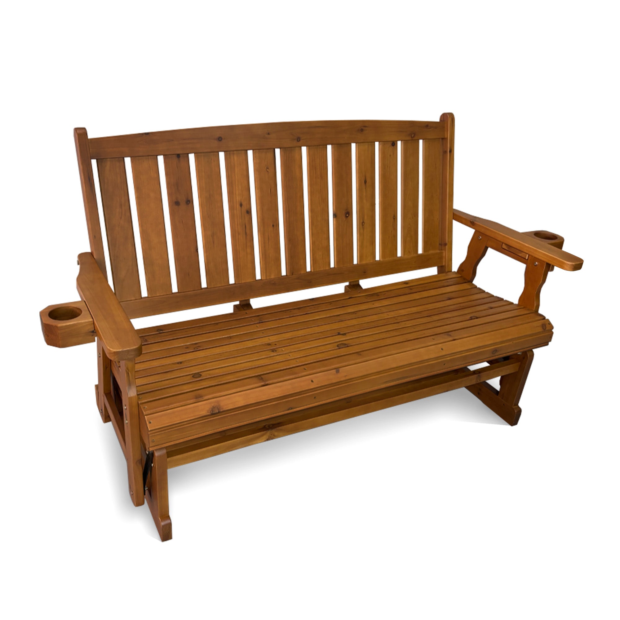 Fortune Candy Patio Glider, with Cup Holders, High Back and Deep Contoured Seat, Heavy Duty 800 Lb (Teak Tone, 3-Seater)