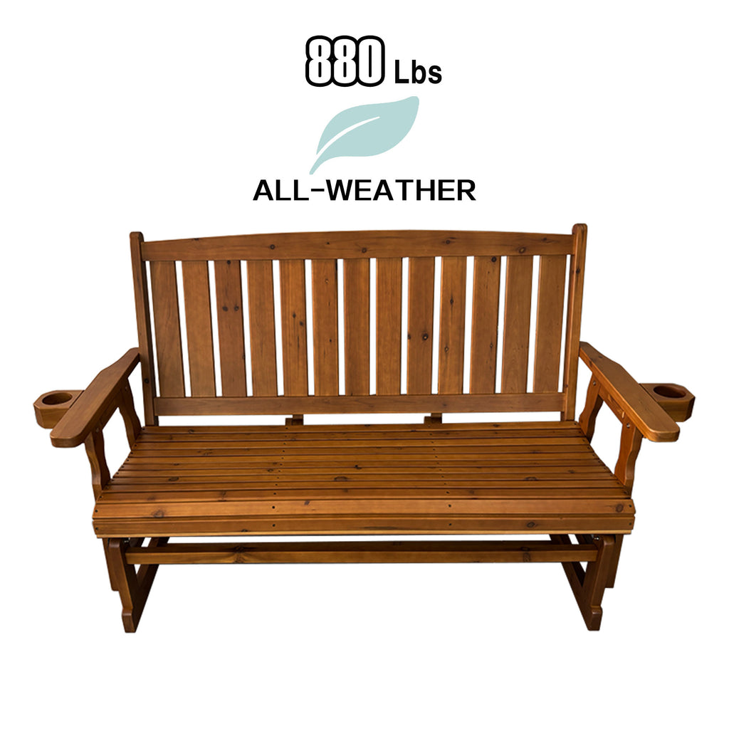 Fortune Candy Patio Glider, with Cup Holders, High Back and Deep Contoured Seat, Heavy Duty 880 Lb (Teak Tone, 3-Seater)