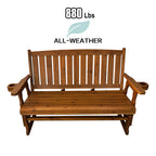 Fortune Candy Patio Glider, with Cup Holders, High Back and Deep Contoured Seat, Heavy Duty 880 Lb (Teak Tone, 3-Seater)