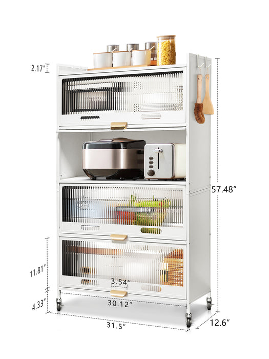 57.48'' Height 5 Tier Pantry Cabinet with 4 Doors, White