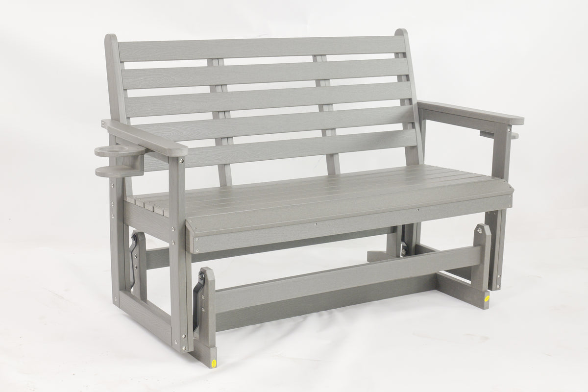 HDPE Patio Glider, Poly Lumber Weather-Resistant Outdoor Glider Bench, for Patio, Porch, Yard (Gray, 3-Seater)