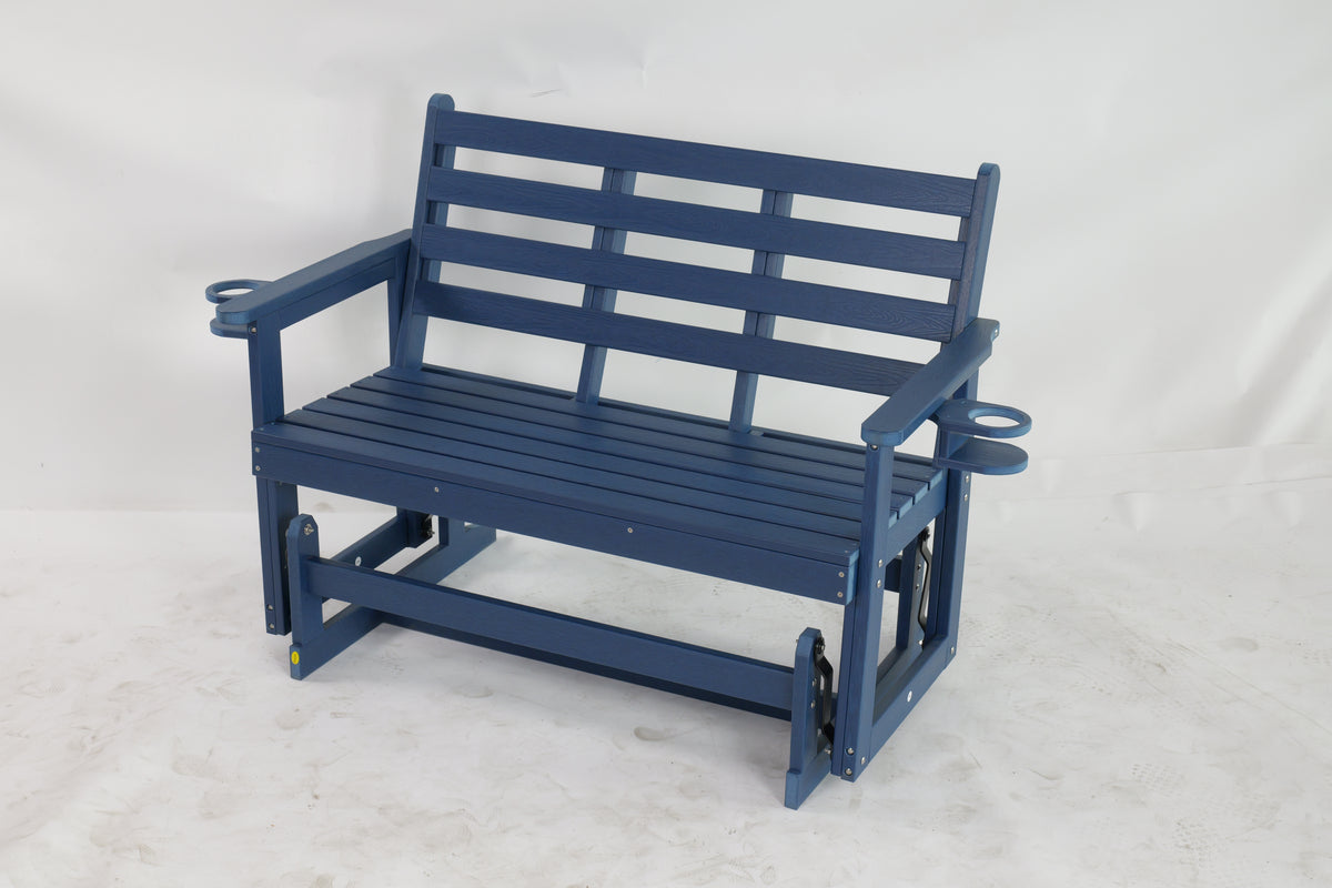 HDPE Patio Glider, Poly Lumber Weather-Resistant Outdoor Glider Bench, for Patio, Porch, Yard (Navy Blue, 2-Seater)