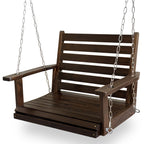 Wooden Porch Swing, Ergonomic Seat, Bench Swing with Hanging Chains and 7mm Springs, Heavy Duty 880 LBS, for Outdoor Patio Garden Yard (Deep Brown, 1-Seater)