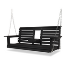Poly Lumber 3-Seat Porch Swing, HIPS 5-Feet Bench Swing with Foldable Cup Holders,18/8 Stainless Steel Hardware, High Backrest and Deep Contoured Seat, Carbon Black