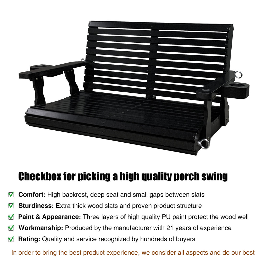 Porch Swing  4 FT Extra Large, Black
