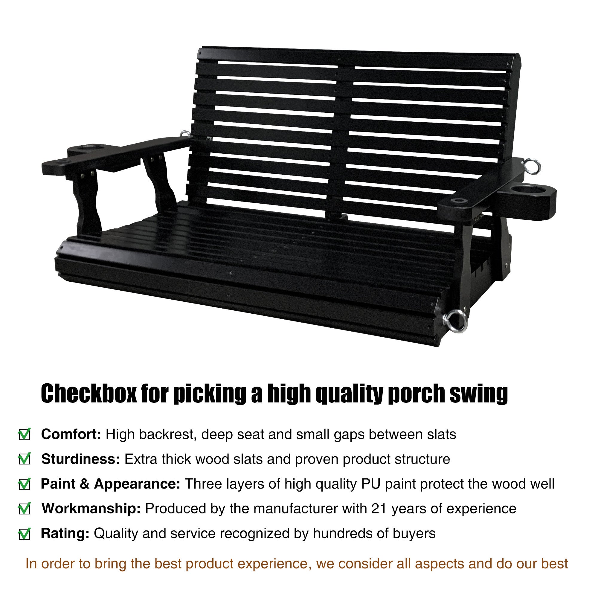 Porch Swing  4 FT Extra Large, Black